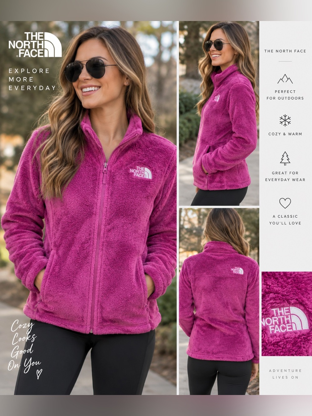 The North Face Women’s Medium Magenta Pink Plush Fleece Full Zip Jacket